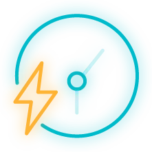 an icon showing a clock with a lightning bolt to symbolize speed