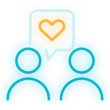 an icon showing two people speaking with one with a heart in a chat box above its head
