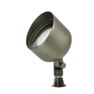 die-cast brass with bronze finish wash light with adjustable knuckle standing up angled slightly.