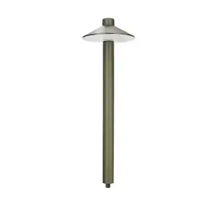 die-cast brass path light with bronze finish standing up right.
