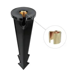 A heavy-duty PVC ground stake with a black finish and brass insert.