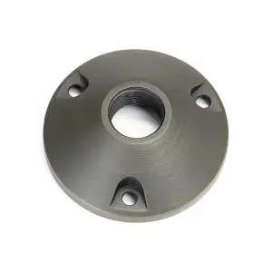 A solid brass surface mount with a half inch threaded center opening.
