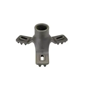 A die-cast brass tree mount with three arms and a half inch threaded center opening.