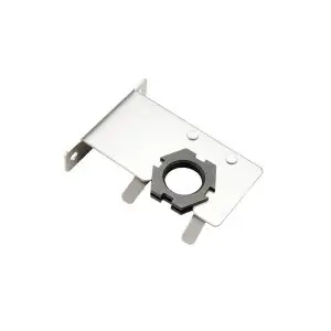 A stainless steel gutter mount with a die-cast brass center.